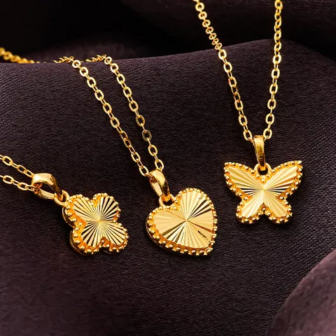 [준주얼리] 24K 순금 99.9% 솔라컷팅 미니 목걸이[3종택1] 클로버 하트 나비