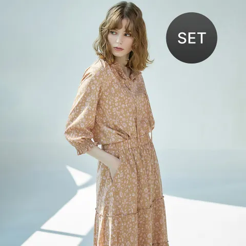[최초가 69000원] [55~88] [세트] 시그니처 프린트 블라우스+ 스커트 투피스 셋업