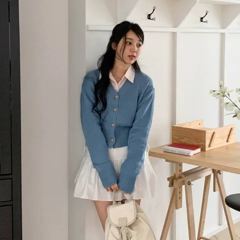 봄가디건 무지 슬림핏 브이넥 크롭니트 여성자켓