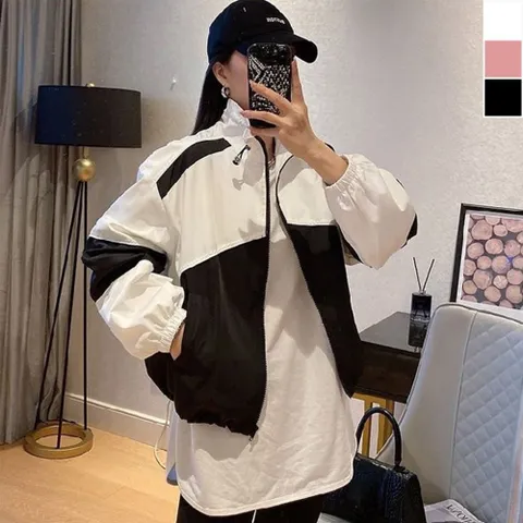 알티피아 배색 크롭 스타일 얇은 바람막이 1P 고품질 데일리 점 윈드브레이크 크롭바람막이