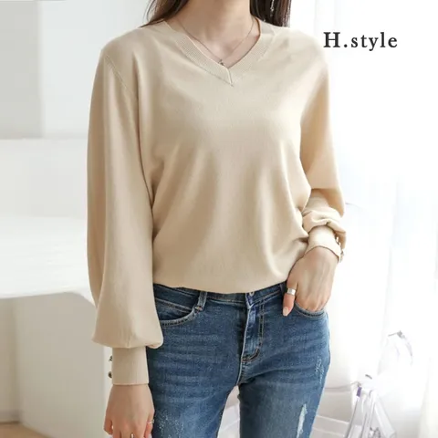 H스타일WC4058퍼프소매V티/22FW/상의