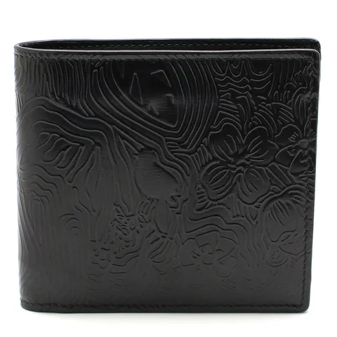 [중고명품]  블랙 글로시 레더 엠보스 아이콘 반지갑