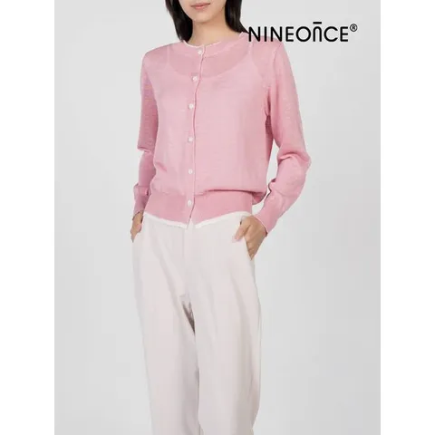 [하프클럽/나인온스]시스루 쿨링 여름 크롭 레이배색가디건