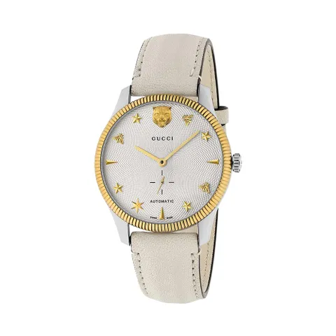 시계 G타임리스 오토매틱 화이트 남성 남자 가죽시계 YA126348