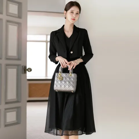 일레인 크롭 자켓 레이어드 샤 플레어 원피스