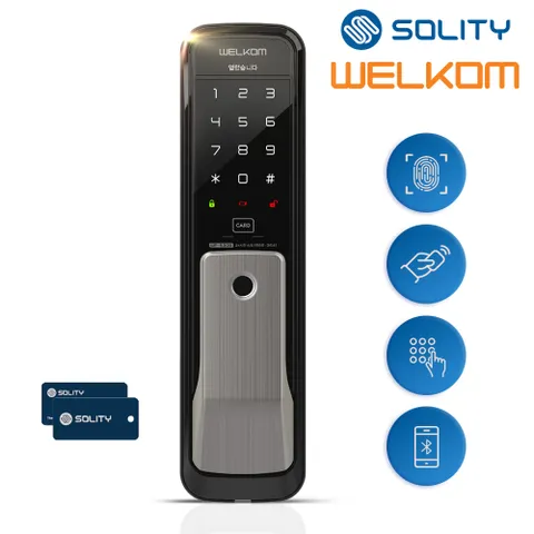 솔리티 지문인식 WP-530B 무타공 푸시풀 카드키2개+번호키 블루투스(옵션) 현관문도어락 IoT 디지털도어록 즉시잠김 허수기능