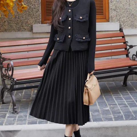 [브리치]  / 헤브스 블랙 원피스 베스트 투피스 set