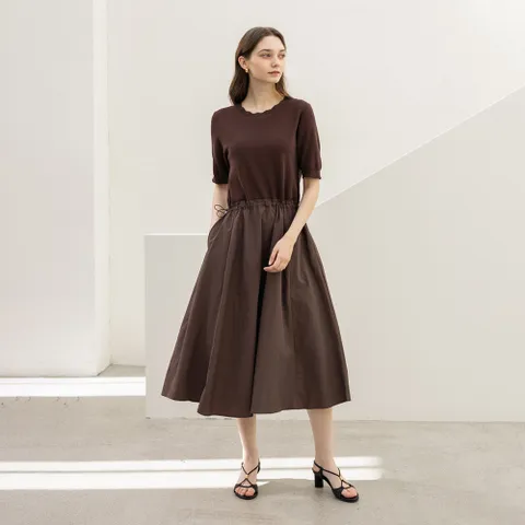 [최초가 79000원] [55~88] 니트 배색 플레어 원피스