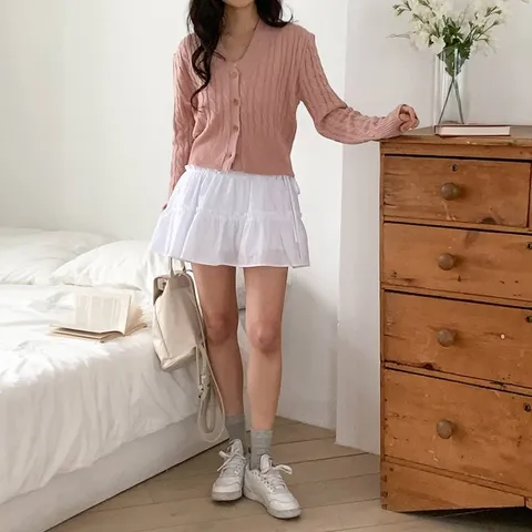 봄가디건 피셔 슬림핏 브이넥 꽈배기니트 여성자켓