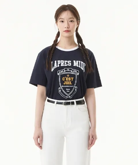 [플라스틱 아일랜드]배색립 프린트 루즈핏 티셔츠 PR2CH402 463694