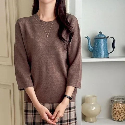 [하프클럽/여자 칠부니트 비스코스울 가을컬러 라운드넥 니트