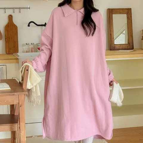 [M7] 여자 하프집업 큰사이즈 등원룩 카라 롱원피스