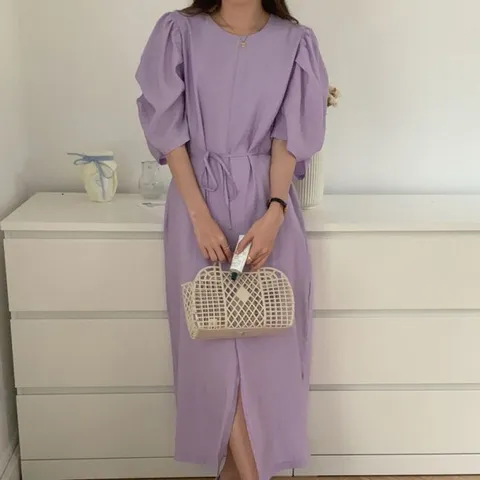 [브리치] 허그허그 / 숄 퍼프 라운드 조임 루즈핏 조임 원피스