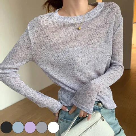 여성 간절기 시스루 얇은 니트 라운드넥 긴팔티셔츠 여자긴팔니트 여름니트 스윗니트 여리니트