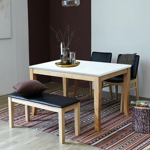 [착불]데미안내츄럴 빈츠 4인 대리석 식탁세트벤치형