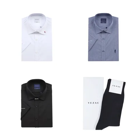 [롯데백화점](셔츠)]남성정장 구김없는 스판 셔츠 남방 반소매 슬림핏모음 (사은양말)