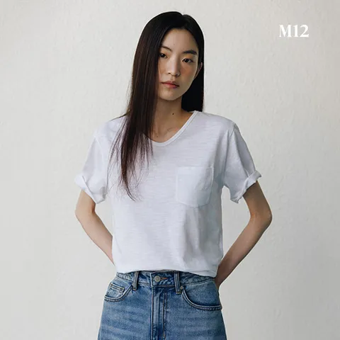 M12 25SS 여성 면슬럽 브이넥 티셔츠 6종
