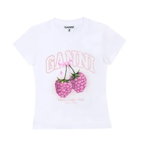 GANNI A1050185 151 라즈베리 로고 베이비 핏 여성 반팔티