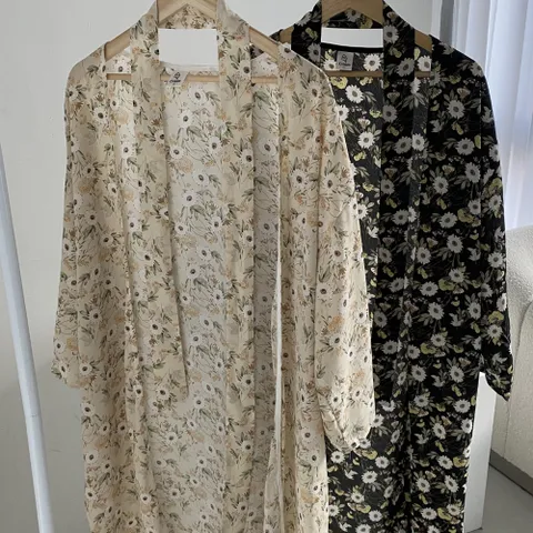 빅사이즈사랑해요 O492L308 플로랄오픈끈리본로브 CR