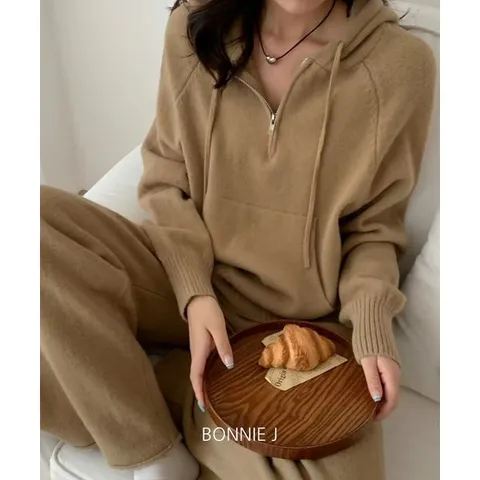 [하프클럽] 레글런 후드 니트 팬츠 투피스 셋업 반집업 후디 티셔츠 세트