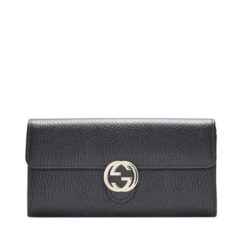 [중고명품]  블랙 카프스킨 인터로킹 G 플랩 여성 장지갑 615524 CAO0G 1000