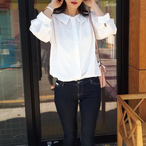 플랫카라 남방 버튼 7788 빅사이즈 화이트 데일리 롱셔츠