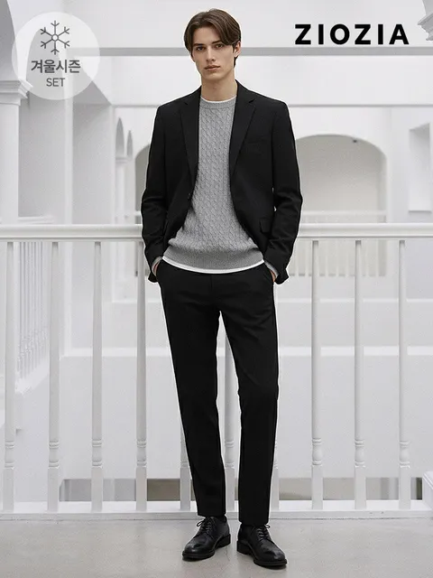 블랙 스트레치 캐주얼 셋업 수트 (AAD4KG1601_AAD4PP1601_BK)