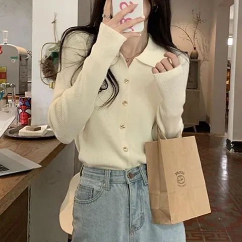 [오노마] ONM 여자 카라 니트가디건 아이보리 심플 데일리 오피 (41309622)