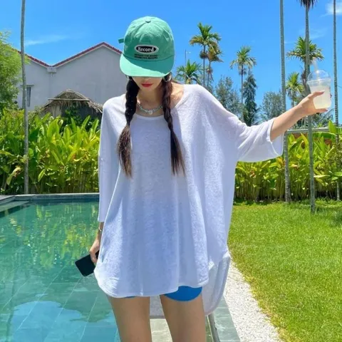 여자 마원단 레이어드용 언발 박시핏 반팔티 (10301242)