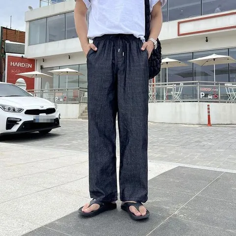 [하프클럽] 남자와이드청바지 여름 청바지 밴딩 아이스 린넨 데님