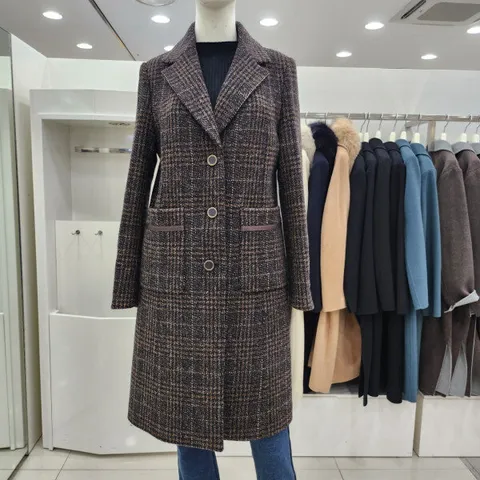 A라인 체크 모직 롱  겨울 여성 코트ACW1WCH0240_US