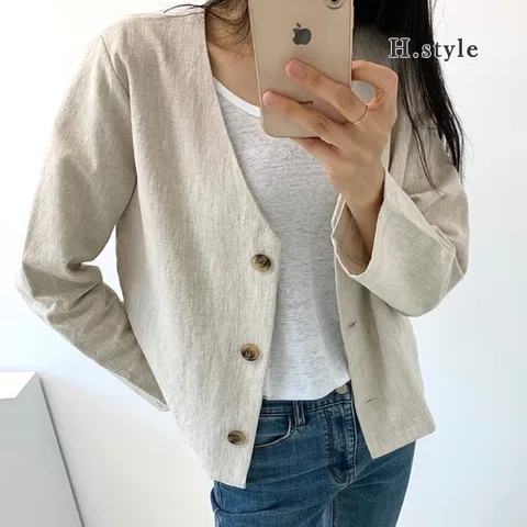 [하프클럽/에이치스타일]TK/린넨노카라긴팔자켓/여름/마자켓