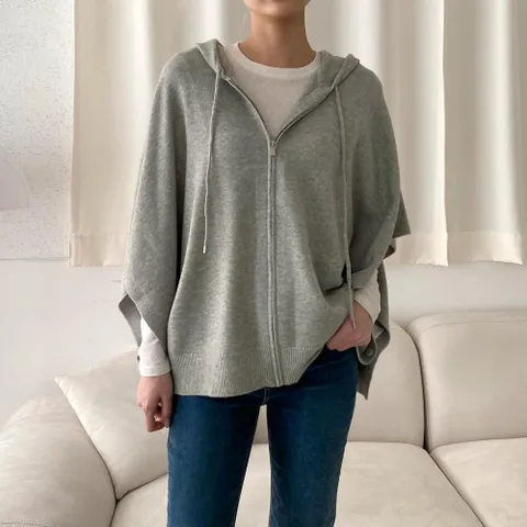 [신상오픈런] 가오리 후드집업 판초 망토니트 빅사이즈 점퍼