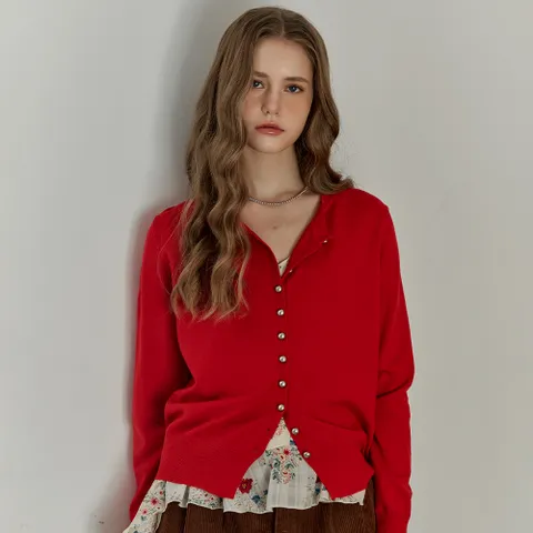 메탈릭 버튼 라운드넥 니트 가디건