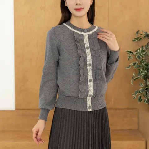 래너 프릴 레이스 니트티 /마담 미시 중년 여성 빅사이즈 40대 50대