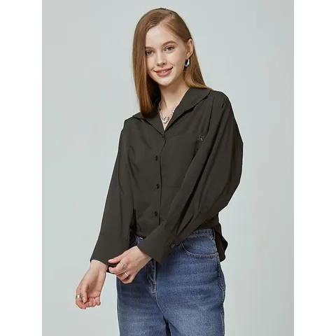 [하프클럽] EnC 다크그레이 윙카라 블루종 셔츠블라우스 ENBA32401C