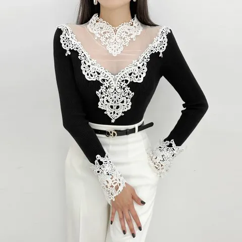 [하프클럽]  마리아 레이스 모티브 니트 ST7853T