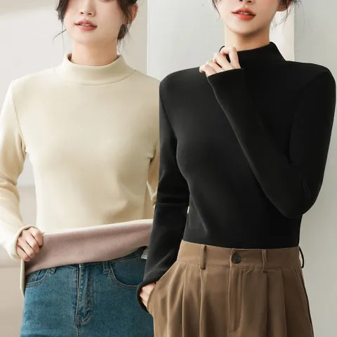 하프넥 기모안감 벨벳 반목 긴팔 데일리 티셔츠 롱티 여성반팔티셔츠 노브라티