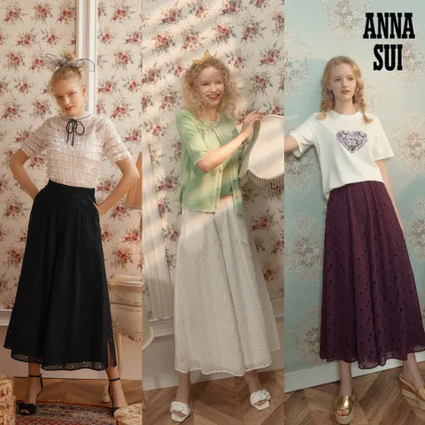 [최초가 99000원] ANNA SUI 로맨티카 쉬폰 아일렛 와이드 팬츠 1종