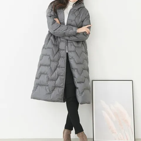 여성 따뜻한 덕다운 후드 롱 패딩 점퍼 오리털 코트 아우터