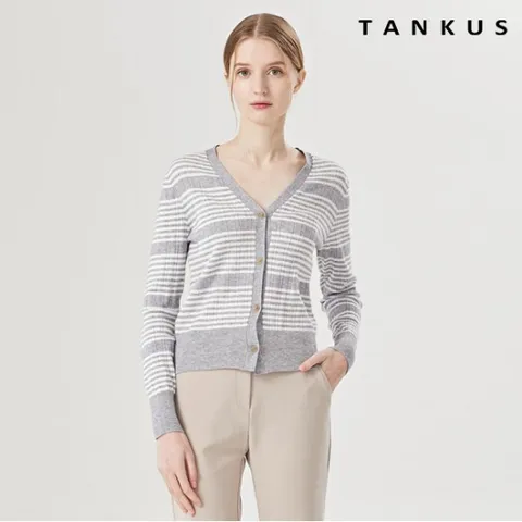 정상가:79,000원 | V넥 스트라이프 버튼업 여성 가디건 (TW1CD015L0)