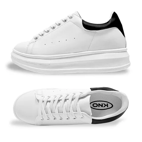 모아 오버솔 남자 키높이 스니커즈 7cm 레더 가죽 남성 운동화 커플 신발 해리슨 화이트