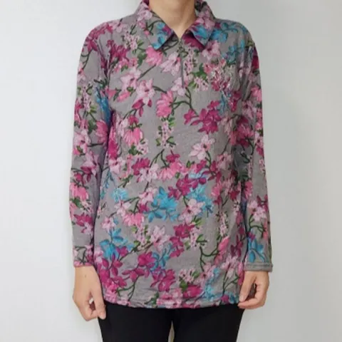 꽃무늬 카라 긴팔티 중년 겨울 여성 티셔츠 80대할머니옷 할머니생신선물 할머니옷