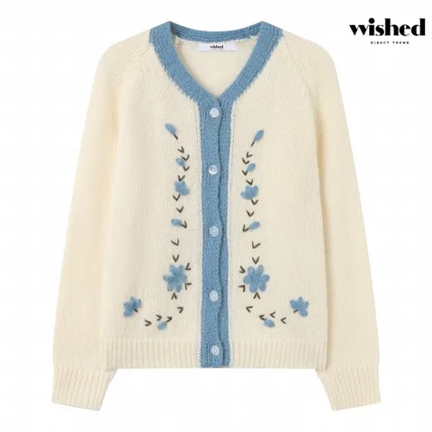 정상가:99,000원 ㅣ 라인 배색 플라워 자수 긴팔 가디건 (WICDCD010)