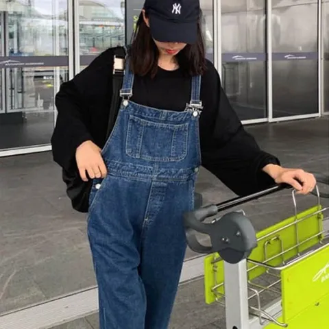 [오노마] ONM 여성 와이드 데님 멜빵바지 1P 청멜빵 통바지 봄가을 (13872340)