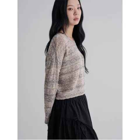 네트 그라데이션 긴소매 풀오버 - 베이지 (355851LYGA)