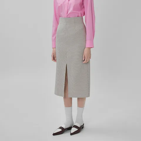 [나인] [정상가 :79000원] 뎁스 클래식 셋업 체크 미디 스커트SK-4747