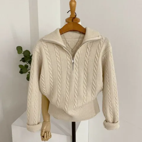 [브리치]  / 라첼 미니 꽈배기 반집업 카라 니트(4color)