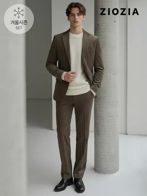 카키 코듀로이 캐주얼 셋업 수트 (AAD4KG1602_AAD4PP1602_LKH)