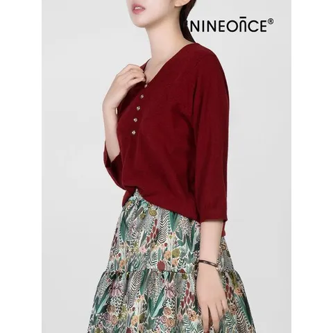 [하프클럽/나인온스]단추브이넥니트